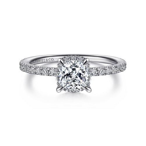Platinum Cushion Hidden Halo Diamond Engagement Ring