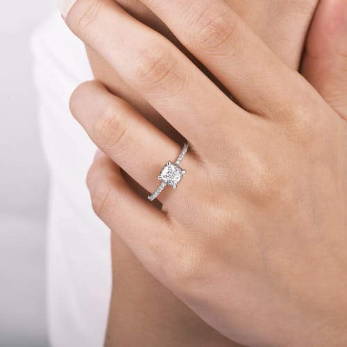 Platinum Cushion Hidden Halo Diamond Engagement Ring