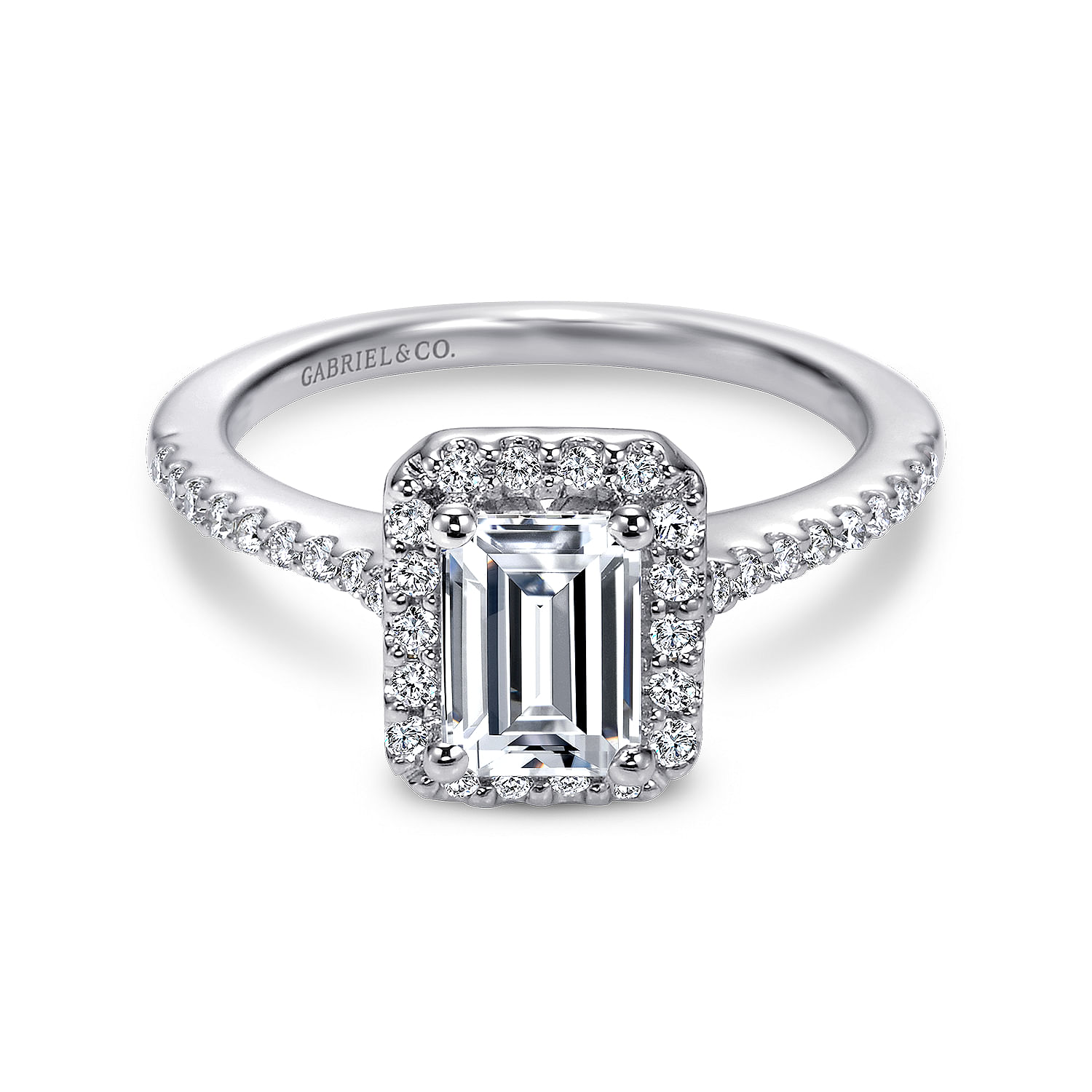 Platinum Emerald Halo Diamond Engagement Ring