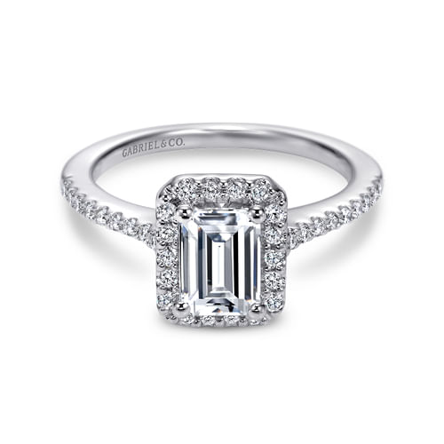 Platinum Emerald Halo Diamond Engagement Ring