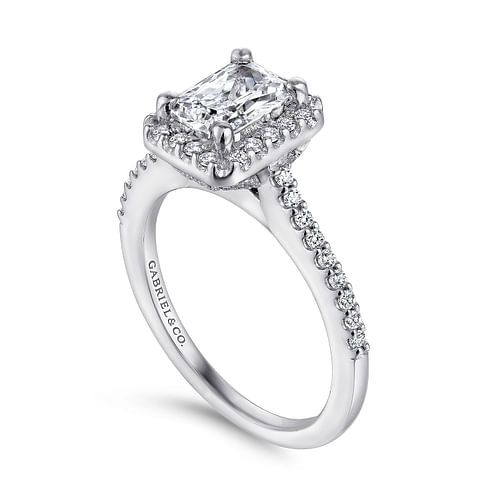 Platinum Emerald Halo Diamond Engagement Ring