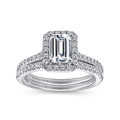 Platinum Emerald Halo Diamond Engagement Ring
