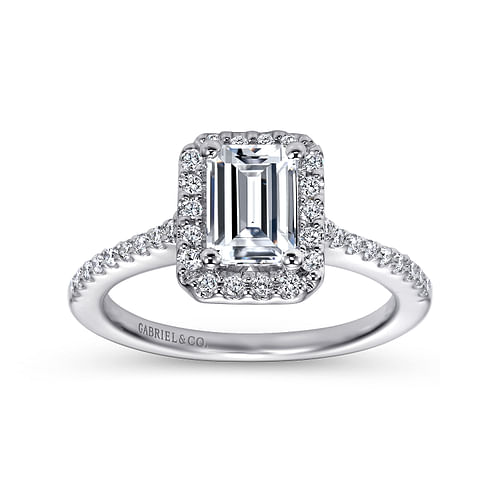 Platinum Emerald Halo Diamond Engagement Ring