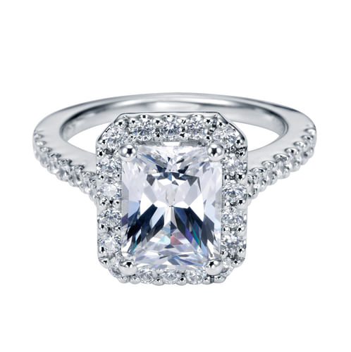 Platinum Emerald Halo Diamond Engagement Ring