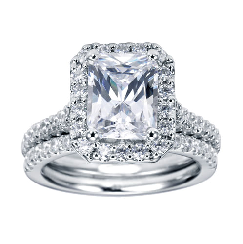 Platinum Emerald Halo Diamond Engagement Ring