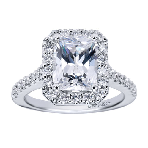 Platinum Emerald Halo Diamond Engagement Ring