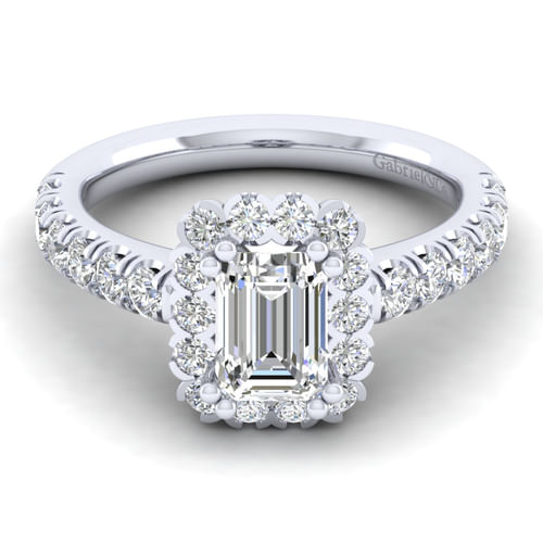 Platinum Emerald Halo Diamond Engagement Ring
