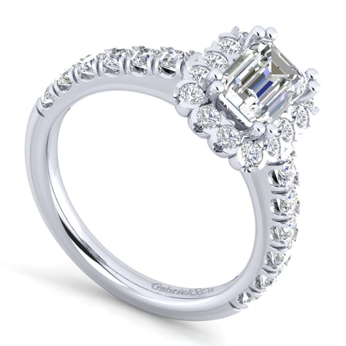Platinum Emerald Halo Diamond Engagement Ring