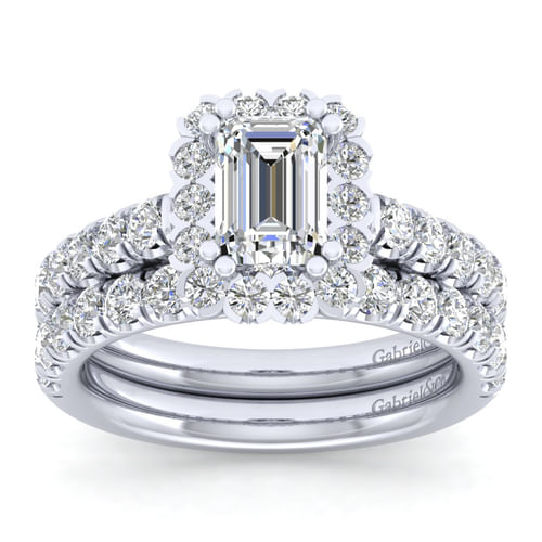 Platinum Emerald Halo Diamond Engagement Ring