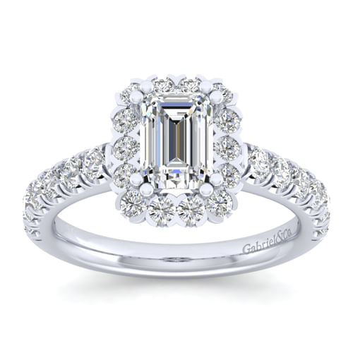 Platinum Emerald Halo Diamond Engagement Ring