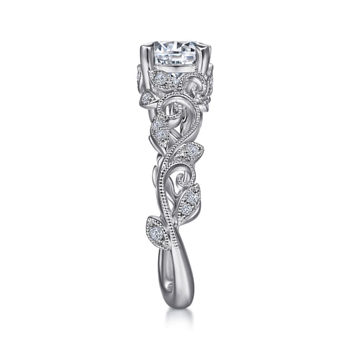Platinum Floral Round Diamond Engagement Ring