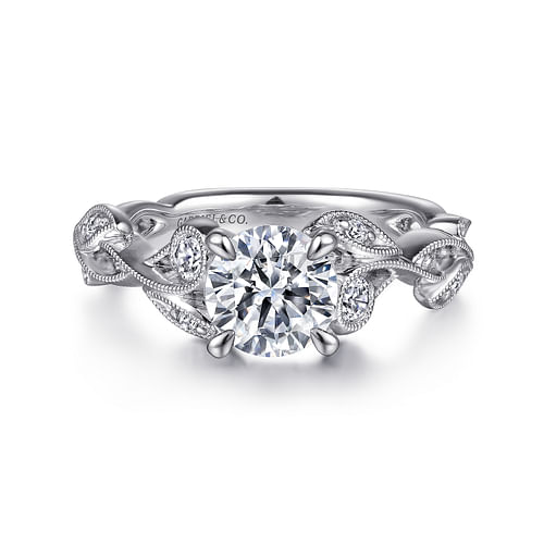 Platinum Floral Round Diamond Engagement Ring
