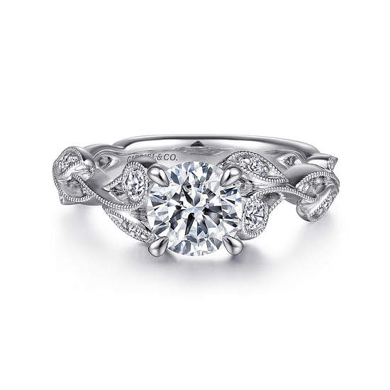 Gabriel - Platinum Floral Round Diamond Engagement Ring