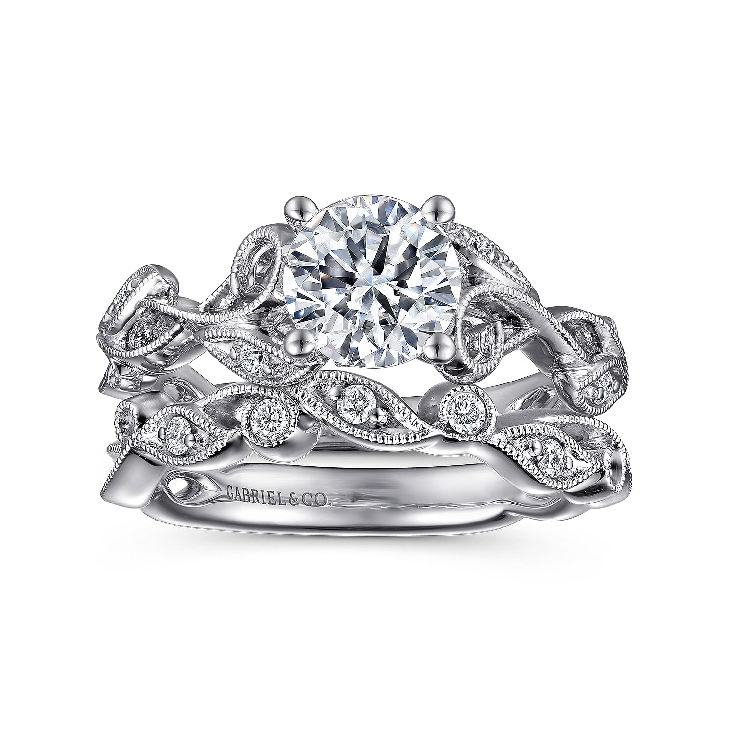 Platinum Floral Round Diamond Engagement Ring