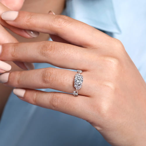 Platinum Floral Round Diamond Engagement Ring