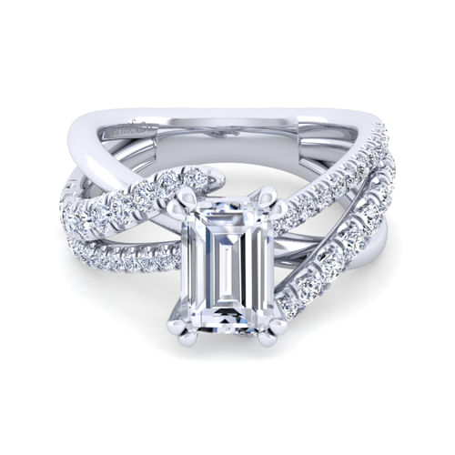 Platinum Free Form Emerald Cut Diamond Engagement Ring