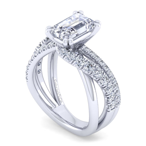 Platinum Free Form Emerald Cut Diamond Engagement Ring