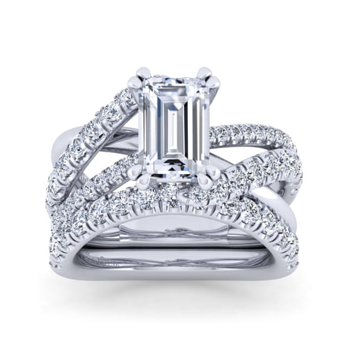 Platinum Free Form Emerald Cut Diamond Engagement Ring