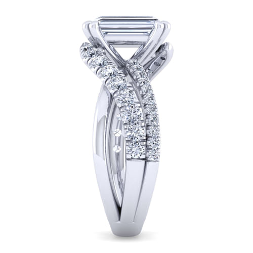 Platinum Free Form Emerald Cut Diamond Engagement Ring