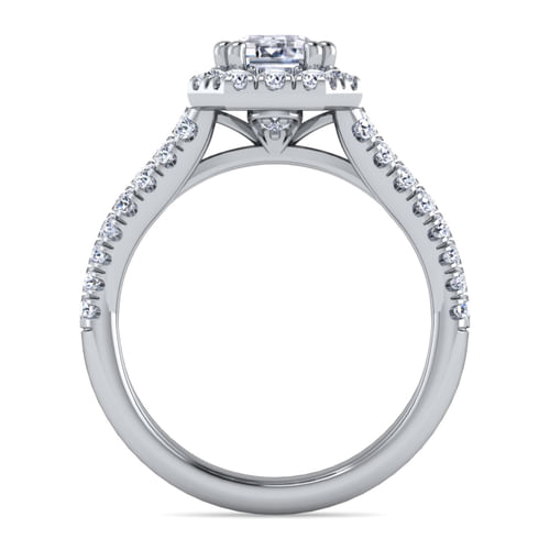 Platinum Halo Emerald Cut Diamond Engagement Ring