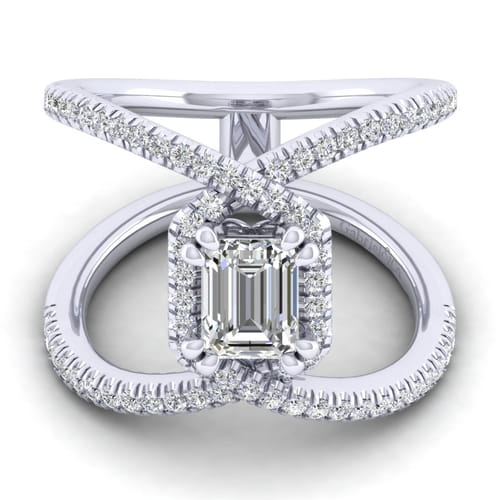 Platinum Halo Emerald Cut Diamond Engagement Ring