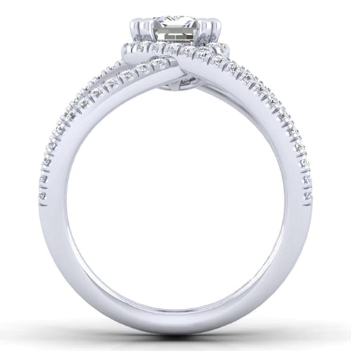 Platinum Halo Emerald Cut Diamond Engagement Ring