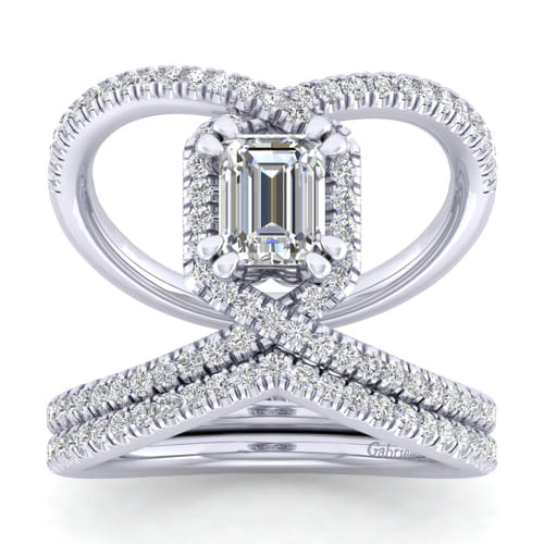 Platinum Halo Emerald Cut Diamond Engagement Ring