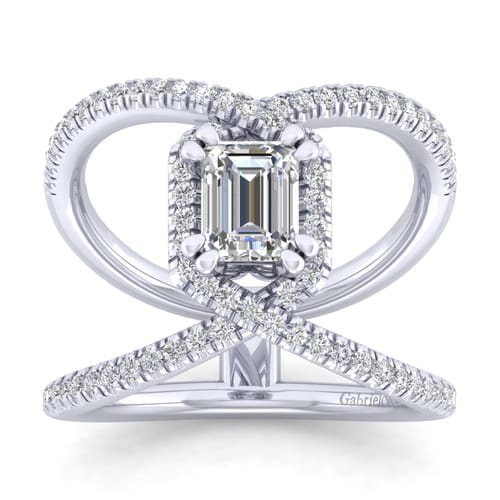 Platinum Halo Emerald Cut Diamond Engagement Ring