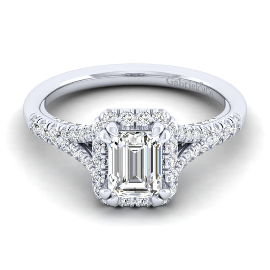 Gabriel - Platinum Halo Emerald Cut Diamond Engagement Ring