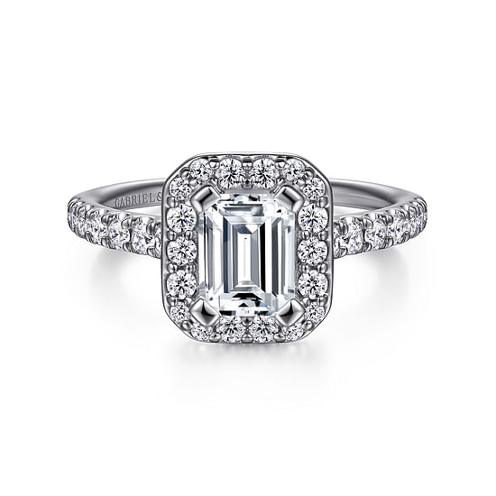 Gabriel - Platinum Halo Emerald Cut Diamond Engagement Ring