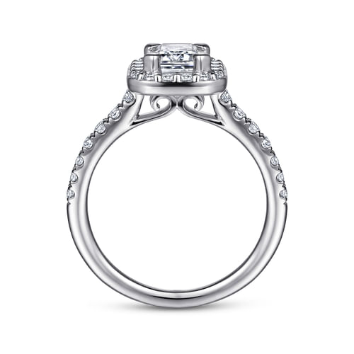 Platinum Halo Emerald Cut Diamond Engagement Ring