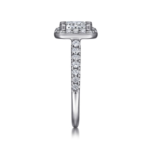 Platinum Halo Emerald Cut Diamond Engagement Ring