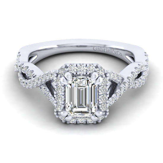 Gabriel - Platinum Halo Emerald Cut Diamond Engagement Ring
