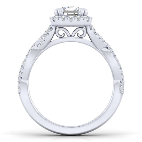 Platinum Halo Emerald Cut Diamond Engagement Ring