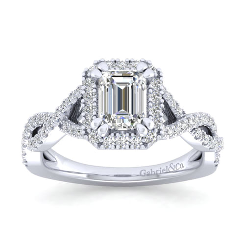 Platinum Halo Emerald Cut Diamond Engagement Ring