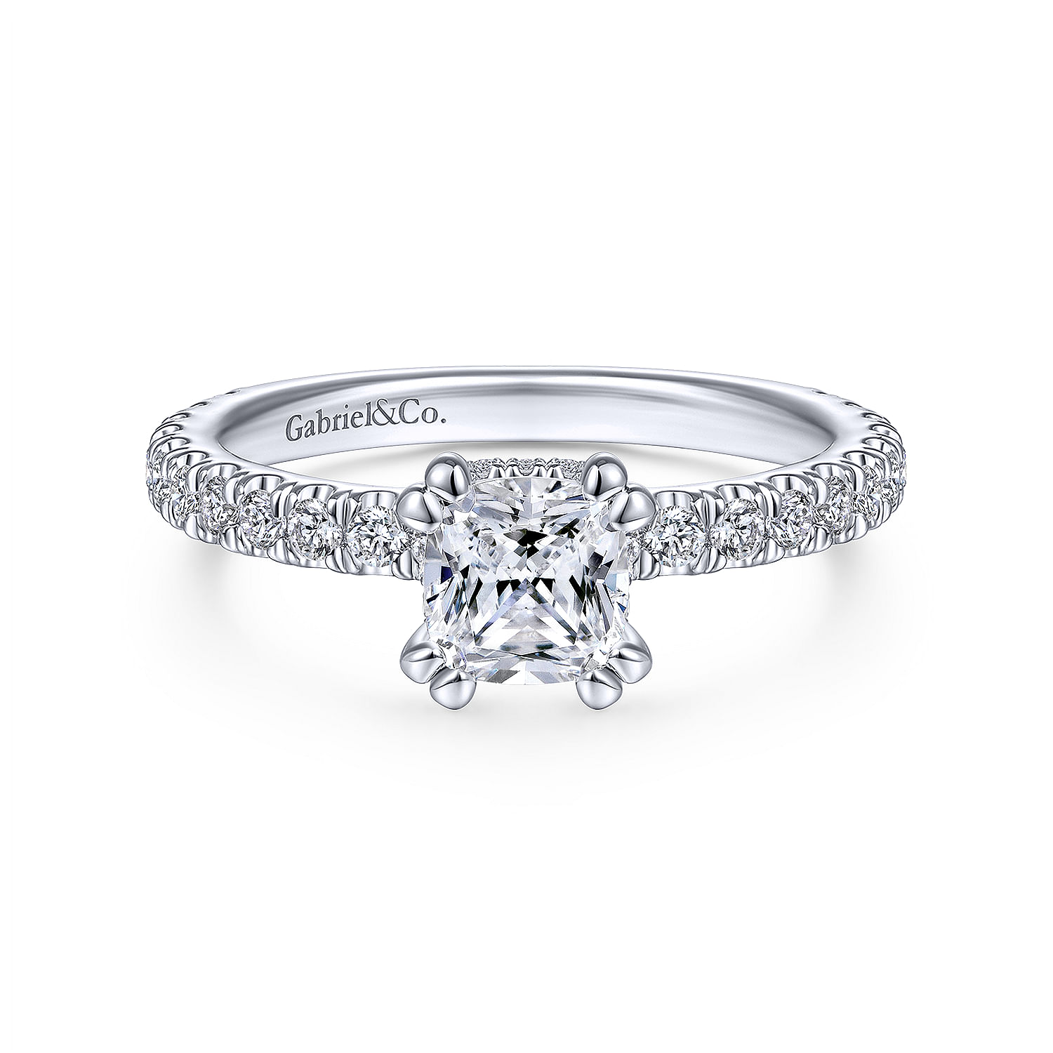 Platinum Hidden Halo Cushion Cut Diamond Engagement Ring