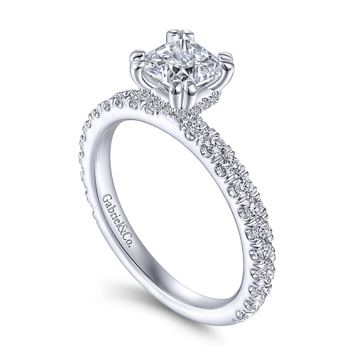 Platinum Hidden Halo Cushion Cut Diamond Engagement Ring