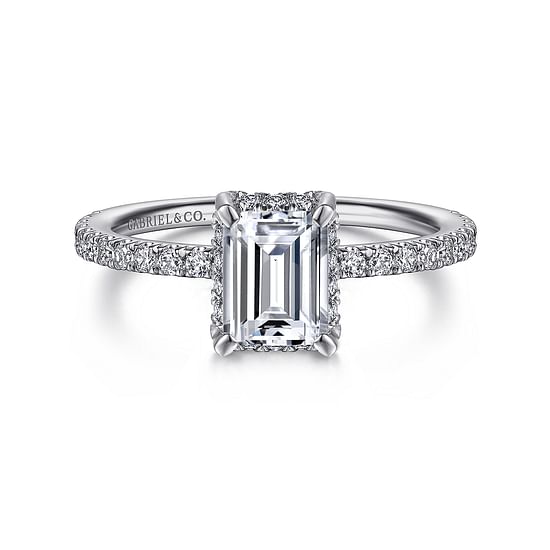 Gabriel - Platinum Hidden Halo Emerald Cut Diamond Engagement Ring