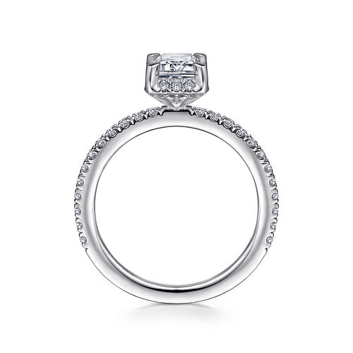 Platinum Hidden Halo Emerald Cut Diamond Engagement Ring