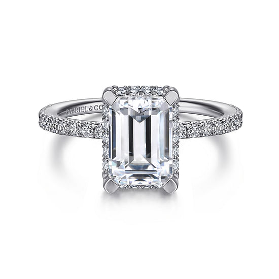 Gabriel - Platinum Hidden Halo Emerald Cut Diamond Engagement Ring