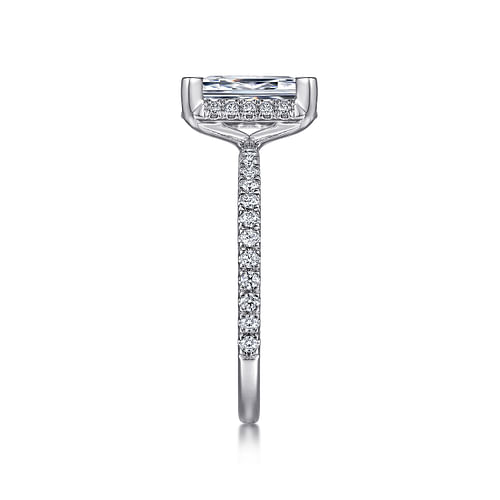 Platinum Hidden Halo Emerald Cut Diamond Engagement Ring