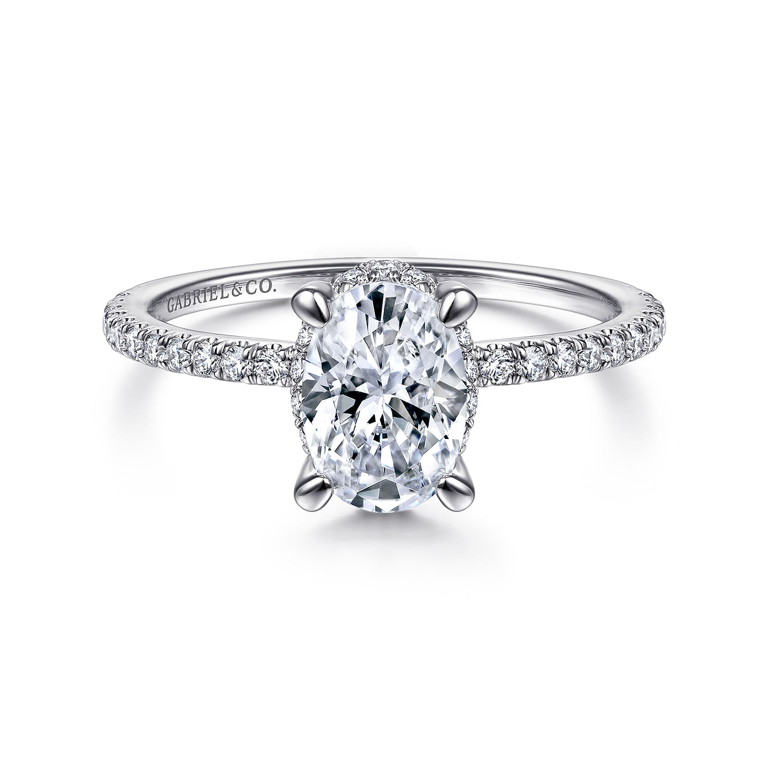 Platinum Hidden Halo Oval Diamond Engagement Ring