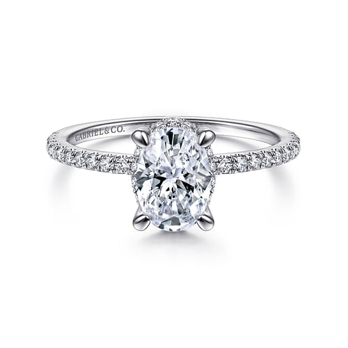 Platinum Hidden Halo Oval Diamond Engagement Ring