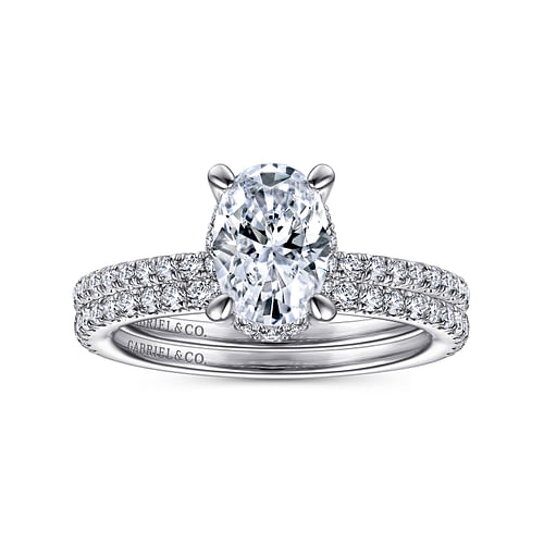 Platinum Hidden Halo Oval Diamond Engagement Ring