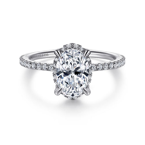 Platinum Hidden Halo Oval Diamond Engagement Ring