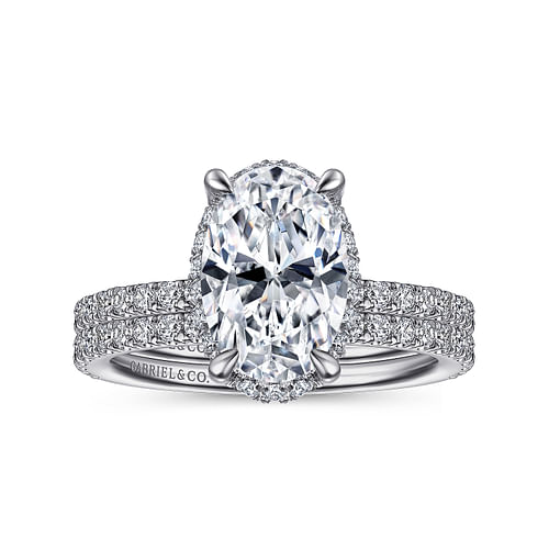 Platinum Hidden Halo Oval Diamond Engagement Ring