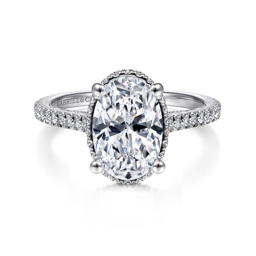 Platinum Hidden Halo Oval Diamond Engagement Ring
