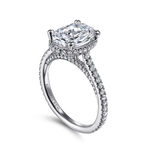 Platinum Hidden Halo Oval Diamond Engagement Ring