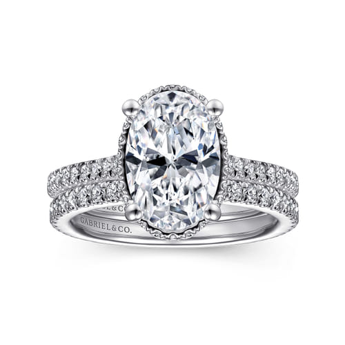 Platinum Hidden Halo Oval Diamond Engagement Ring