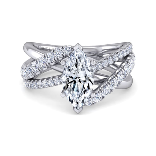 Platinum Marquise Shape Free Form Diamond Engagement Ring